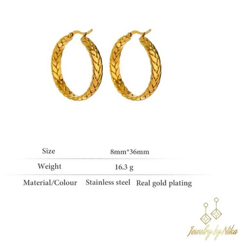 NEW 14K Yellow Gold Elyvian Boho Twisted Chain Statement Luxury Hoop Earrings